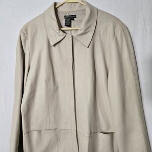 Vtg BCBG Exclusively for Nordstrom Long leather jacket Womens XL Tan Button Up